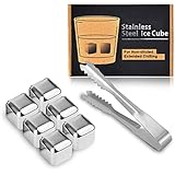 Kollea 6PCS Stainless Steel Chilling Reusable Ice Cubes for Whiskey Wine Drinks
