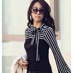 LUXURE Polo Neck Stripes Top