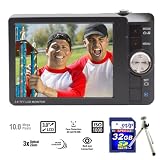 SVP DCA10 Black 10MP CCD Slim Digital Camera with 3x Optical Zoom, Face / Smile detection, Image Stabilize Helper bundle with 32GB SDHC Memory Card and Tripod