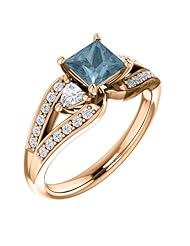 10K Rose Gold Princess Cut Blue and White Diamond Ring -- LIFETIME WARRANTY