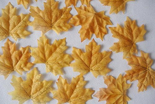 100-1000pcs Fall Silk Leaves Wedding Favor Autumn Maple Leaf Decorations yellow-100