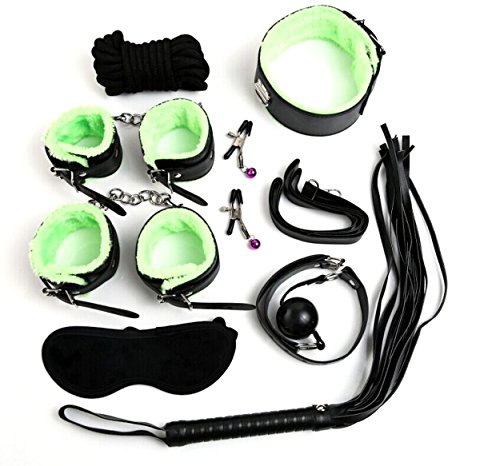 MSsmart(TM) Fetish Under Bed Restraints Bondage Kit,With Blindfold Handcuffs Bracelets Love 8 Pcs Set-Green