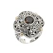 925 Silver & Smoky Quartz Ornate Flower Scroll Ring with 18k Gold Accents- Sizes 6-8