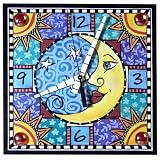 Smiling Moon Decoupage Art Wall Clock, 8"x8"