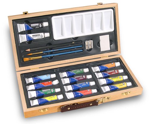 Acrylic Art Set Has 20 Pieces In a Compact Wood Carrying Case And Makes A Great Gift