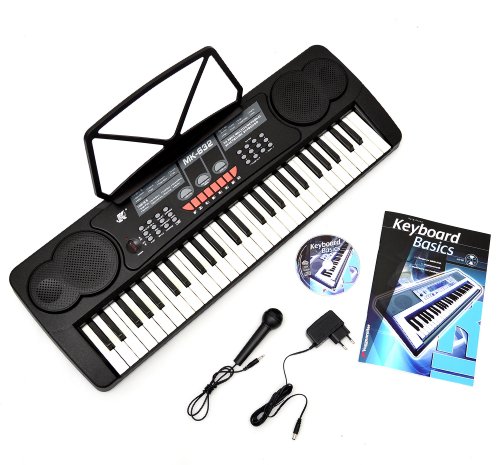 Produkt-Bild: Starter Set: Keyboard E-Piano mit 54 Tasten in Schwarz mit Mikrofon, Netzteil und Notenst&auml;nder und Lernkurs "Keyboard Basics" aus dem Voggenreiter Verlag als Buch und CD