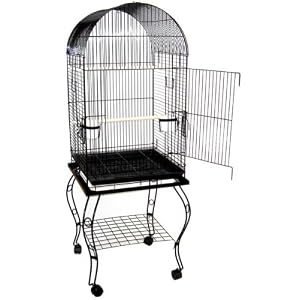 Brand New Parrot Bird Cage Cages Dome W/stand on Wheels 20×20x58, Black