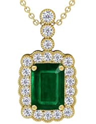 14K Yellow Gold Emerald Cut Emerald And Round Diamond Pendant