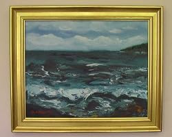 Shoals, Original 1997 Seascape Painting By Carmel Art Association Artist Dick Crispo - Framed Artwork