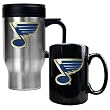 St. Louis Blues Stainless Steel Travel Mug & Black Ceramic Mug Set - Primary Logo NHL Hockey