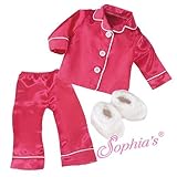 Hot Pink Satin Pajamas and Fluffy Slippers. Fits 18 Dolls like American Girl®