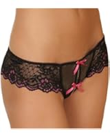 Rene Rofe Women's Crotchless Lace Thong Panty with Bows