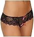 Rene Rofe womens Crotchless Lace Panty With Bows adult exotic thong underwear, Black, Small-Medium US