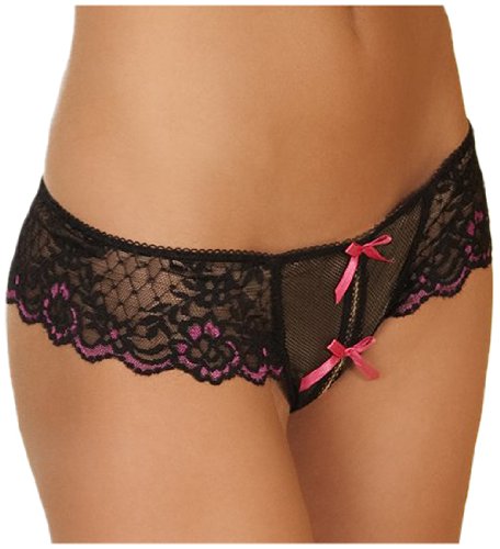 Rene Rofe Women's Crotchless Lace Thong with Bows