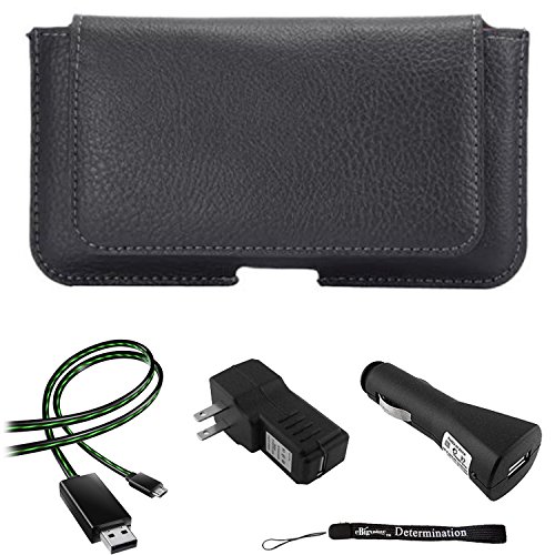 Black Wallet Holster Textured Leather Case [CEL328] For Samsung Galaxy J5 (SM-J500) + Travel Charging Kit with Lightning Cable