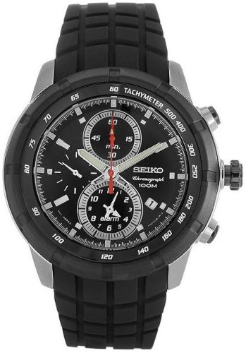 Seiko Men's SNAD95 Chronograph Black Dial Black Rubber Alarm Watch Seiko Men's SNAD95 Chronograph Black Dial Black Rubber Alarm Watch
