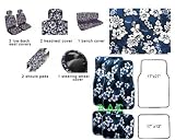 A Set of 15-Piece Blue Hawaiian Floral Aloha Print with Turtles and Geckos Auto Interior Gift Set - 2 Hawaii Aloha Low Back Front Bucket Seat Covers, 2 Hawaii Aloha Separate Headrest Covers, 2-Piece Hawaii Aloha Bench Covers, 1 Hawaii Aloha Steering Wheel Covers, 2 Hawaii Aloha Shoulder Pads and 4 Hawaii Aloha Carpet Floor Mats for Cars / Truck