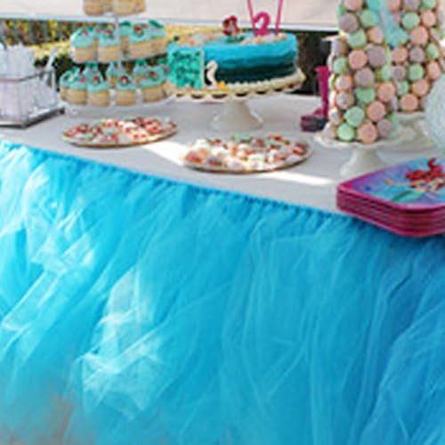 ILOVEDECOR Tulle TUTU Table Skirt Tableware Wedding Party Xmas Baby Shower Birthday Decor (Blue)
