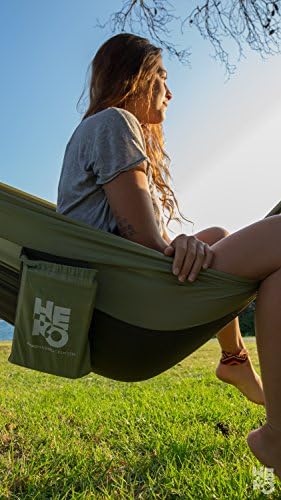 Hero Hammocks Parachute Hammock for Indoor and Outdoor Use - Lightweight, Single, Portable Bed for Travel, Camping, Backpacking, Beach and Patio by Hero Hammocks. (Forest Green/ Army Green)