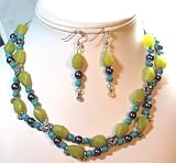 Chartreuse and Gray Two-tiered Necklace Set