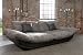 Mega-Loungesofa, riesige und megabequeme Sitzflächen - Korpus Textilleder Schwarz, Sitz und Rücken Webstoff Schoko/Weiss -