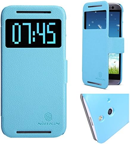 WASON Fresh Smart Wake up / Sleep View Window Side Flip Pu Leather Cover Pc Hard Case Shell Compatible for HTC ONE E8 (Blue)