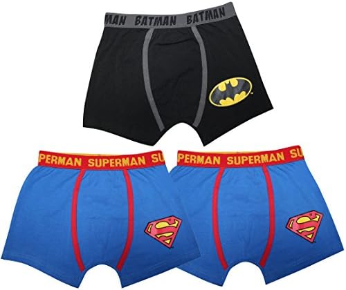 (Pack of 3) SUPERMAN &amp; BATMAN Boys Comfortable Fit Boxer Shorts 3-4 Black &amp; Blue