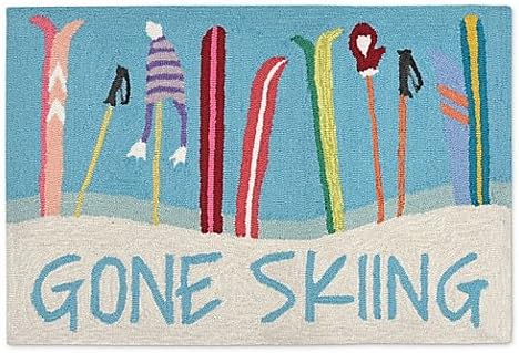 Handcrafted Trans-Ocean Front Porch Gone Skiing 1-Foot 8-Inch x 2-Foot 6-Inch Indoor/Outdoor Door Mat With 80% Polyester/20% Acrylic And UV Stabilized