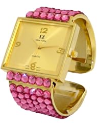LZ New York Swarovski Crystallized Rose Pink Quartz Movement Womans Bangle Watch