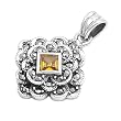 Sterling Silver and Marcasite Floral Pendant - 23mm Height Pendant With Abalone / Ruby Cubic Zirconia - 28mm Height