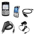 Solid Black Rubberized Snap on Case + Rapid Car Charger + Home Travel Charger + Clear Reusable LCD Screen Protector + USB Data Cable for RIM Blackberry 8300 8310 8320 8330 Curve Smartphone