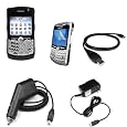 Solid Black Rubberized Snap on Case + Rapid Car Charger + Home Travel Charger + Clear Reusable LCD Screen Protector + USB Data Cable for RIM Blackberry 8300 8310 8320 8330 Curve Smartphone