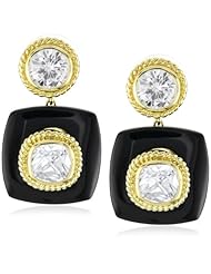 CZ by Kenneth Jay Lane "Trend Cubic Zirconia" Gold-Plated Onyx Tile and Large Bezel Earrings