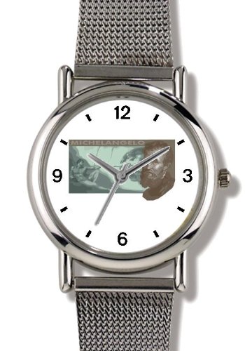Michelangelo with Sistine Chapel Fresco - WATCHBUDDY® ELITE Chrome-Plated Metal Alloy Watch with Metal Mesh Strap-Size-Large ( Men's Size or Jumbo Women's Size )