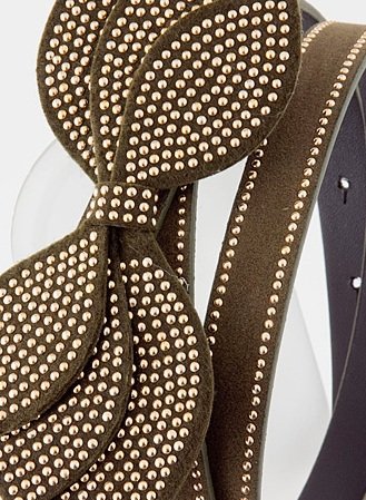 Women Khaki Studded Ribbon Belt