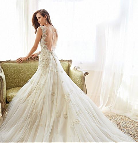 Tamm Dress Formal Wedding Dresses White Lace Ball Gowns Bride Long Trail YH-W15031