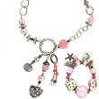 Glass Metal Bead Necklace Bracelet Set Charm Southwestern Motif Pink Silvertone By Bucasi
