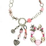 Glass Metal Bead Necklace Bracelet Set Charm Southwestern Motif Pink Silvertone By Bucasi