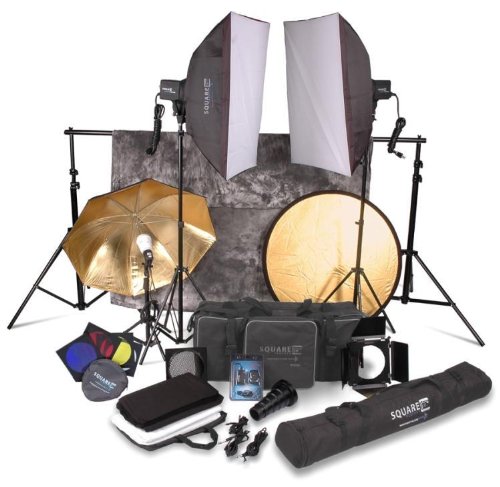 SP3700 Complete Premium Portrait Studio Kit - 3 Studio Flash/Strobe, 2 softboxes, 3 backdrops, wireless