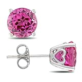 Sterling Silver 4 4/5 CT TGW Created Pink Sapphire Stud Earrings