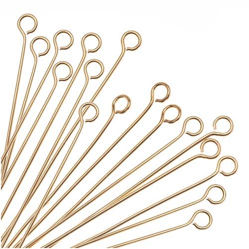 22K Gold Plated Open Eye Pins 22 Gauge 2 Inch