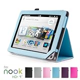 GMYLE(TM) Light Blue PU Leather Slim Folio Magnetic Flip Stand Case Cover with Wake Up Sleep Function for Barnes & Noble Nook HD+ Plus 9 ” inches Tablet