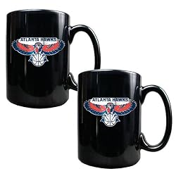 Atlanta Hawks NBA 2pc Black Ceramic Mug Set - Primary Logo by Great American Products