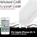 6x Wicked Chili Displayschutzfolie für Apple iPhone 4S / 4 Premium Displayschutz CrystalClear - unsichtbar (Set: 4 x Vorderseite und 2 x Rückseite inkl. Rakel und Tuch)