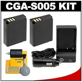 (2) CTA CGA-S005 Rechargeable Li-ion Batteries + Mini Battery Charger + Cleaning Kit for Panasonic Lumix DMC-LX3, LX2, LX1, FX150, FX100, FX50, FX12, FX10, FX9, FX8, FX07, FX03 & FX01 Digital Cameras