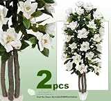 TWO 6' White Magnolia Real Wood Trunks Artificial Trees each with approx. 35 flowers 21 buds