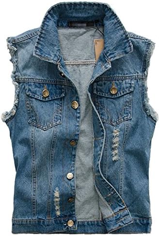 KULE Men's Casual Denim Vest Sleeveless Biker Trucker Jacket Outwear