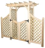 Colonial Garden Arbor with Diagonal Lattice, Wing Extensions, and Gates