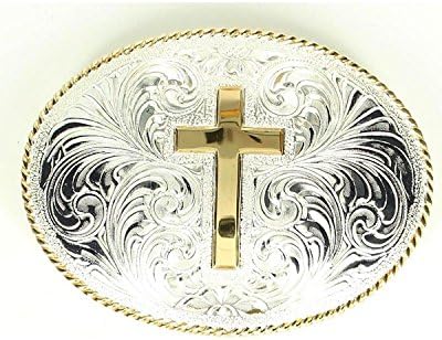 Crumrine Men's Engraved Cross Belt Buckle Silver One Size