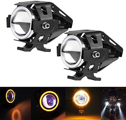 U7 LED ,U7 LED Motorcycle headlight Driving DRL Fog Head Spotlight-Light White-High/Low Beam Flashing-with Yellow Angle Eyes Light Ring(Pack of 2)